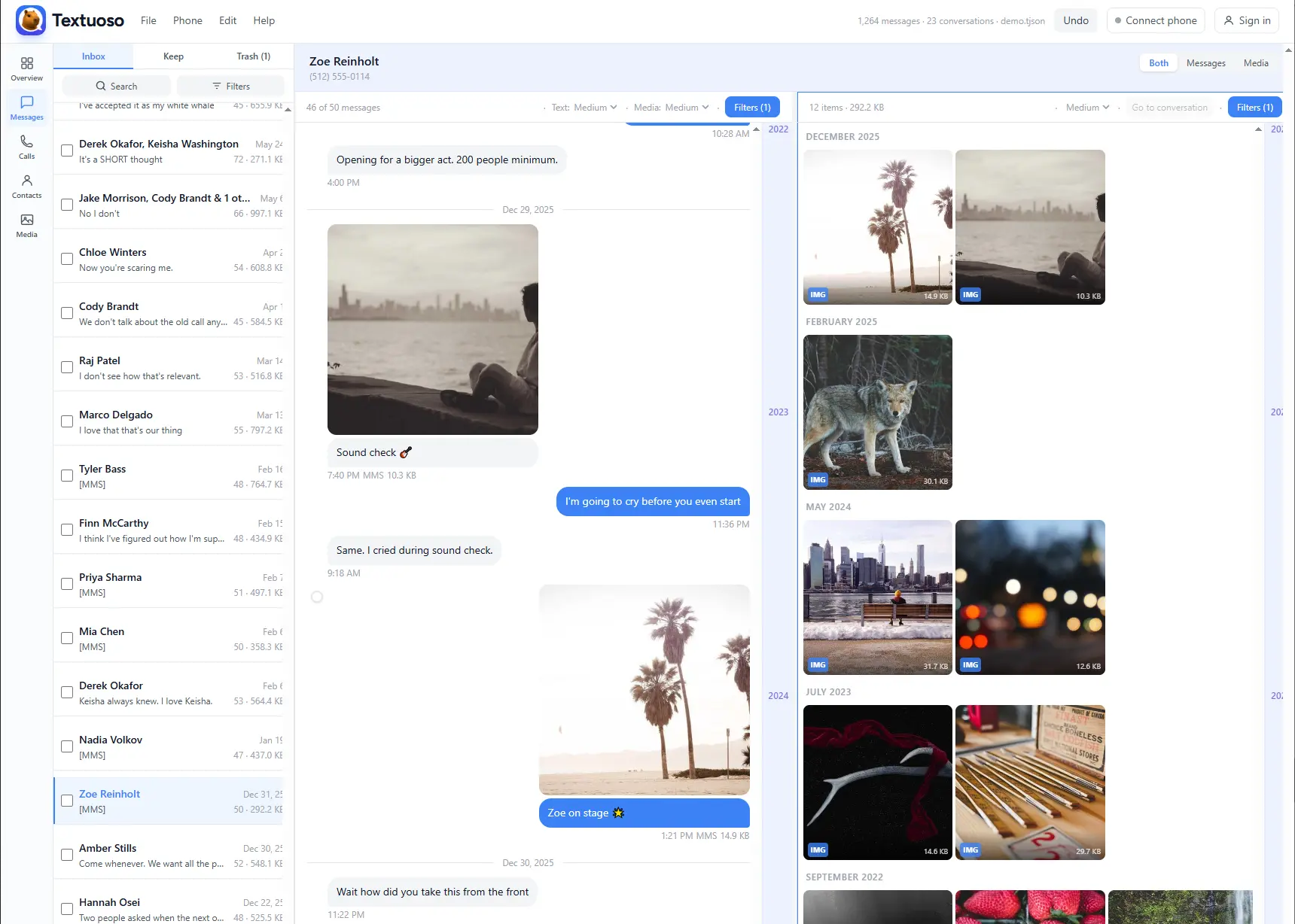 Textuoso running in a laptop browser