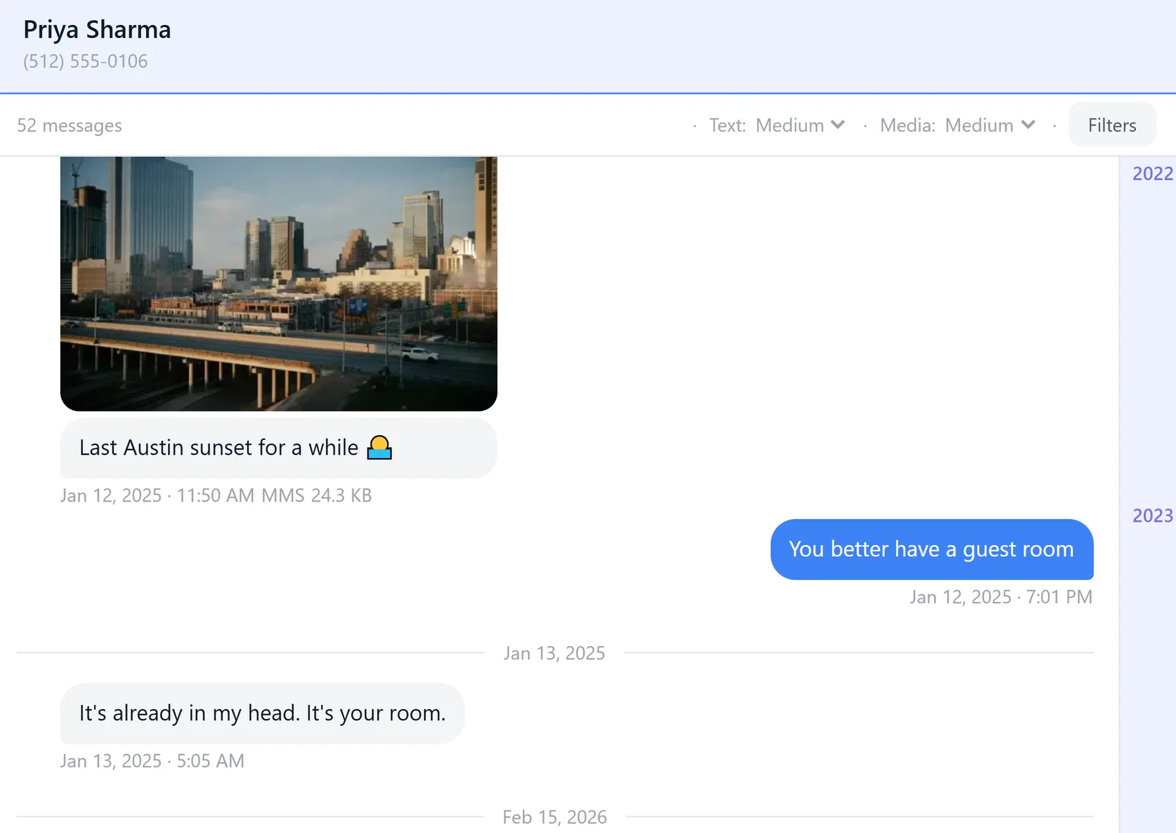 A conversation, with the photos that were sent in it shown inline